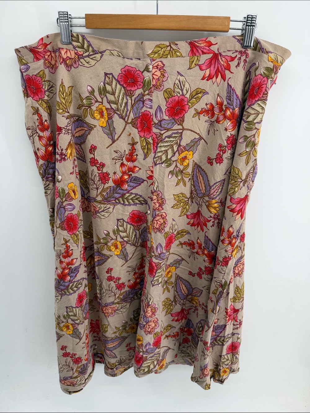 Vintage cotton linen blend floral print A-line elastic waist midi maxi skirt 20W